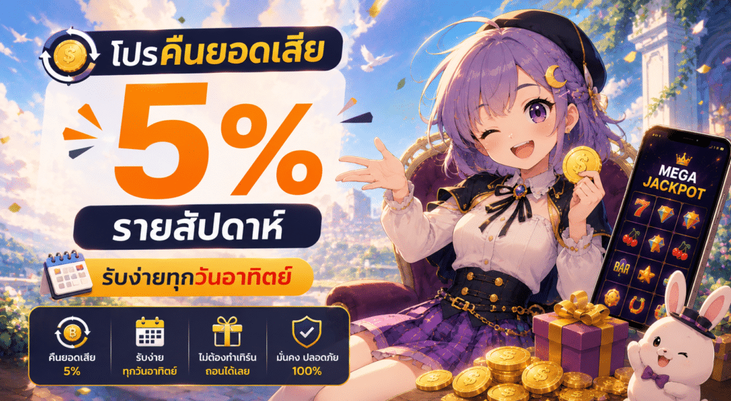 โปรคืนยอดเสีย 5% รายสัปดาห์ รับง่ายทุกวันอาทิต
