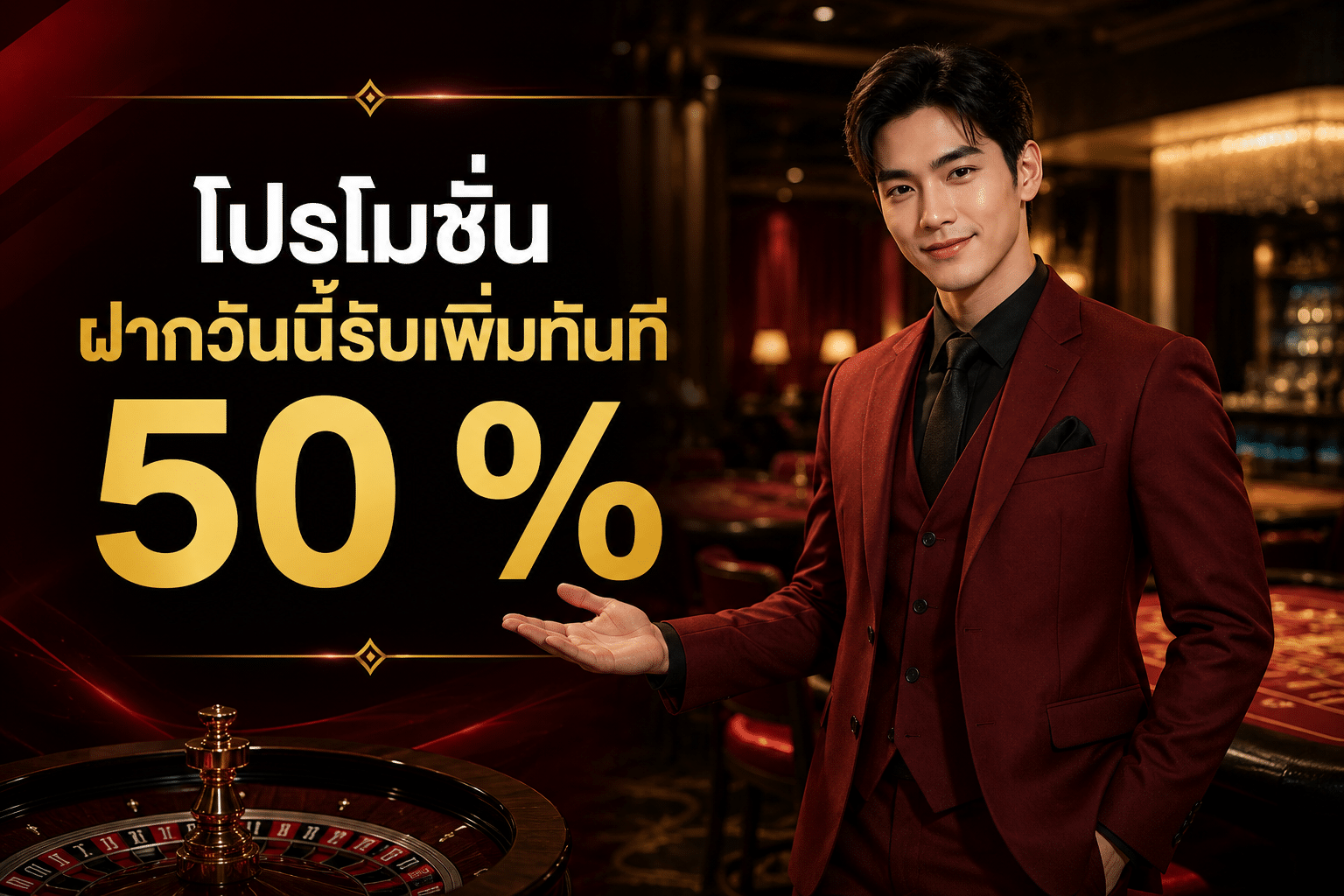 โปรโมชั่น ฝากวันนี้รับเพิ่มทันที 50 %